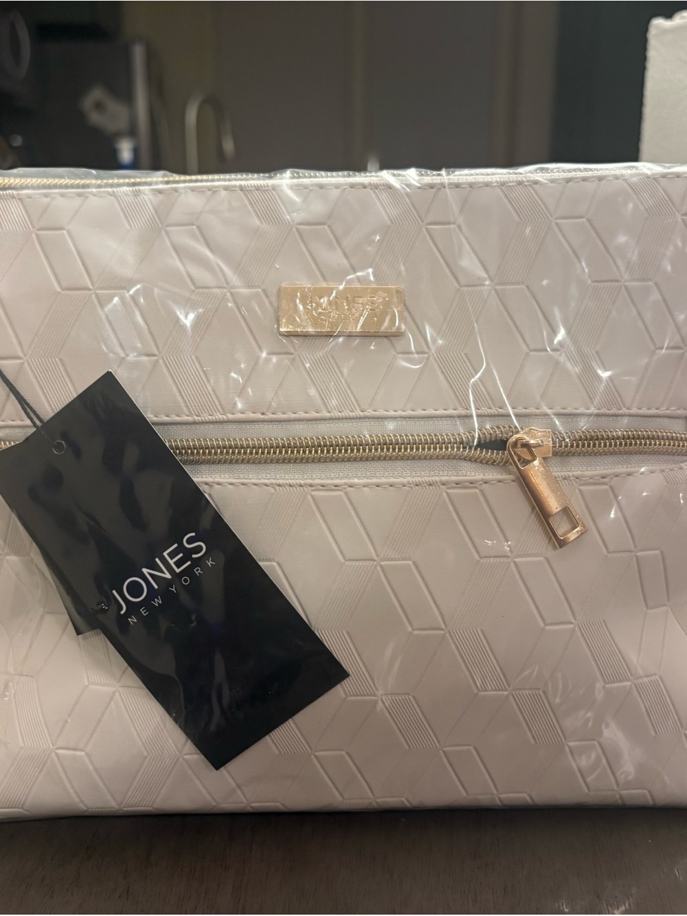 Jones New York Cream Quilted Tote Bag with Gold Hardware